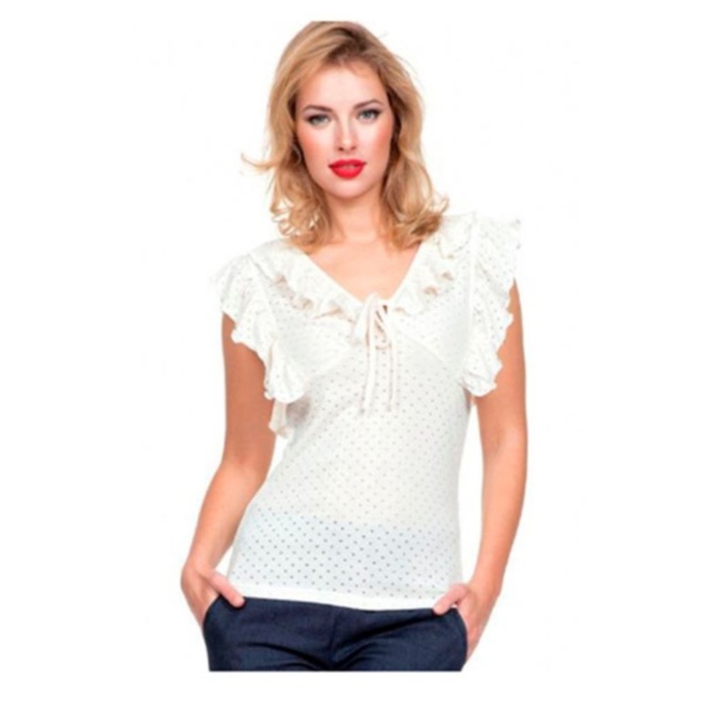 VOODOO VIXEN Cream Ruffle Rockabilly Blouse M